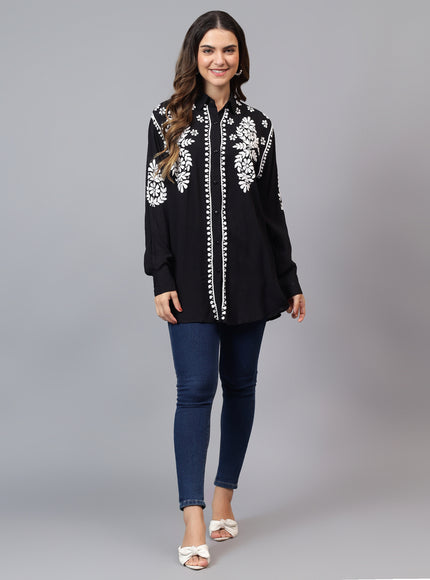 Librose Lucknowi Chikankari Indowestern look modal shirt for women