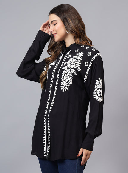 Librose Lucknowi Chikankari Indowestern look modal shirt for women
