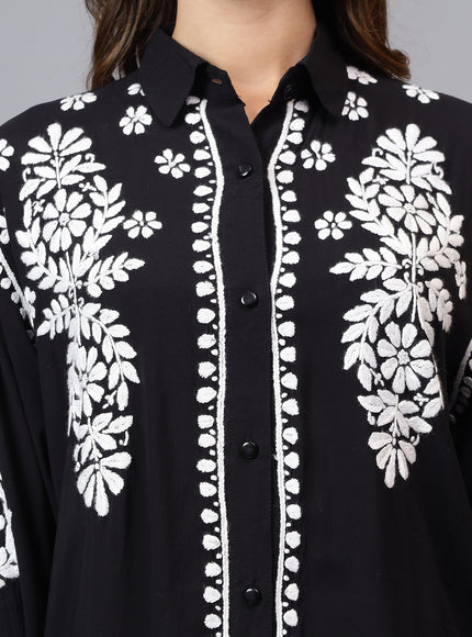 Librose Lucknowi Chikankari Indowestern look modal shirt for women
