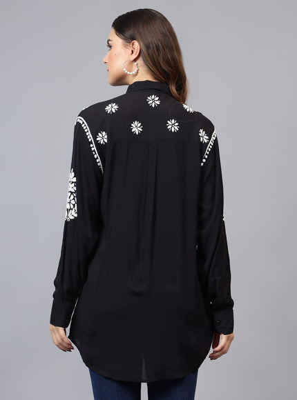 Librose Lucknowi Chikankari Indowestern look modal shirt for women