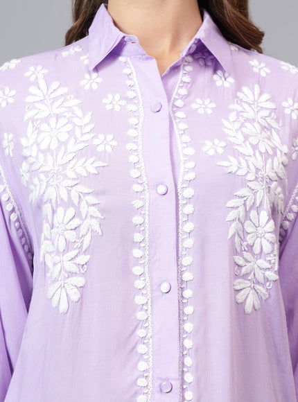 Librose Lucknowi Chikankari Indowestern look modal shirt for women
