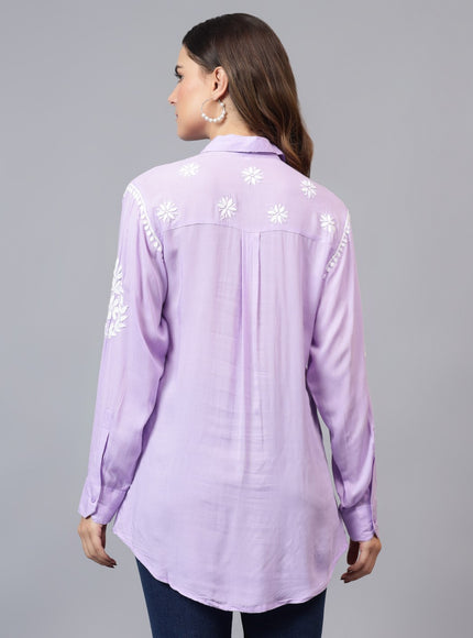 Librose Lucknowi Chikankari Indowestern look modal shirt for women