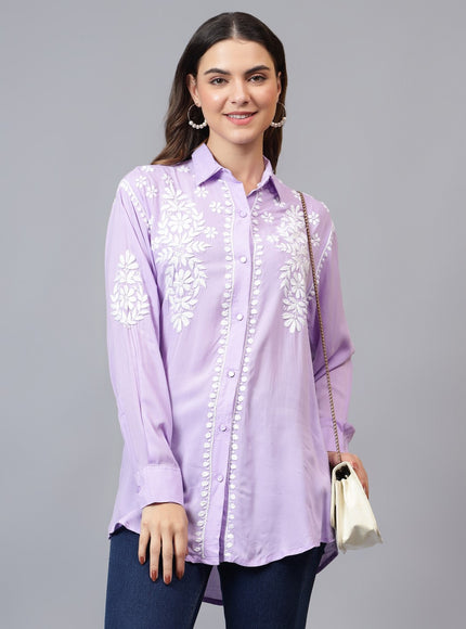 Librose Lucknowi Chikankari Indowestern look modal shirt for women
