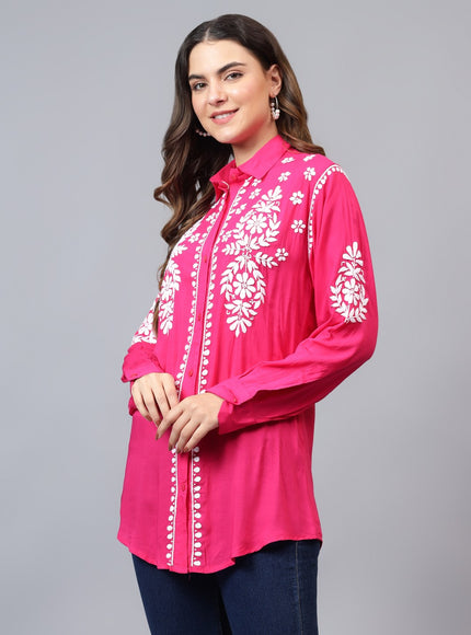 Librose Lucknowi Chikankari Indowestern look modal shirt for women