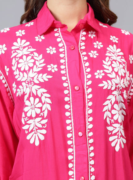Librose Lucknowi Chikankari Indowestern look modal shirt for women