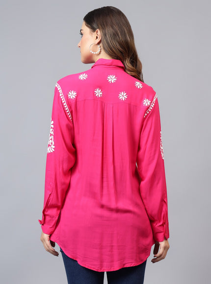 Librose Lucknowi Chikankari Indowestern look modal shirt for women