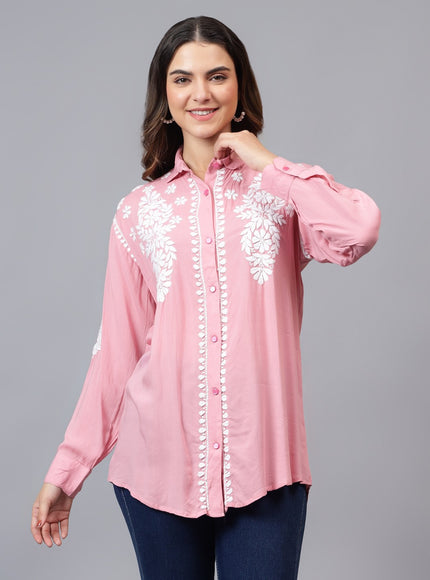 Librose Lucknowi Chikankari Indowestern look modal shirt for women