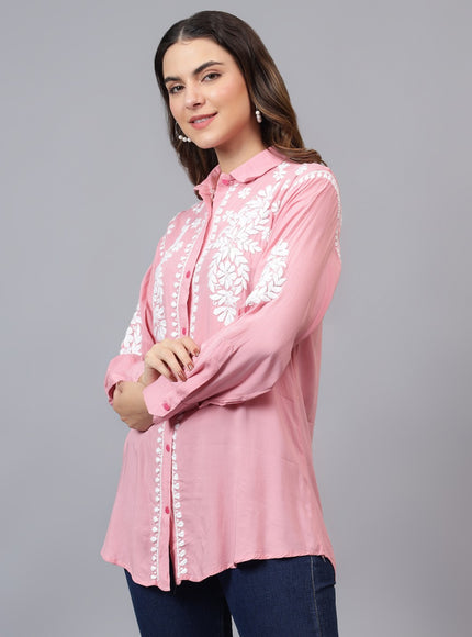 Librose Lucknowi Chikankari Indowestern look modal shirt for women