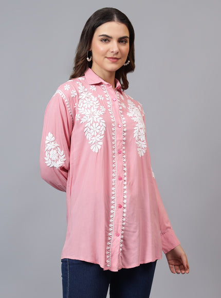 Librose Lucknowi Chikankari Indowestern look modal shirt for women
