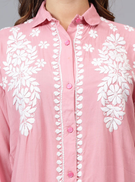 Librose Lucknowi Chikankari Indowestern look modal shirt for women