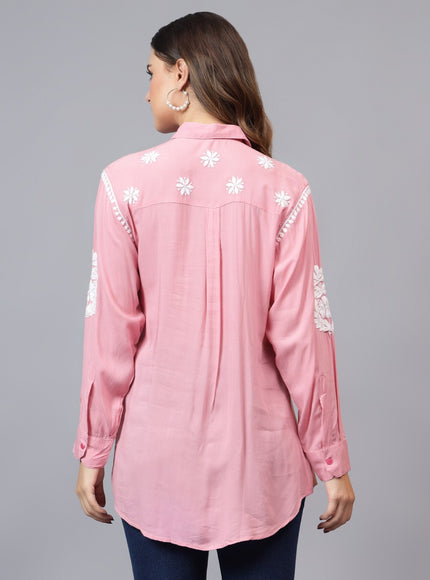 Librose Lucknowi Chikankari Indowestern look modal shirt for women