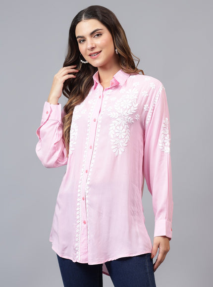 Librose Lucknowi Chikankari Indowestern look modal shirt for women
