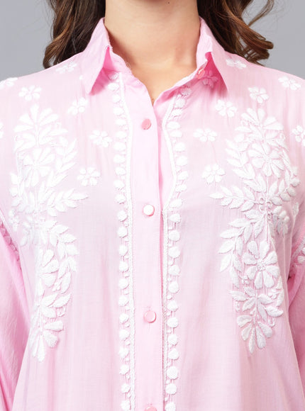 Librose Lucknowi Chikankari Indowestern look modal shirt for women