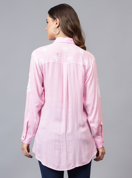 Librose Lucknowi Chikankari Indowestern look modal shirt for women