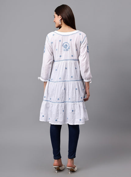 Librose Lucknowi Chikankari pure soft cotton tunic short Gown for girls and women