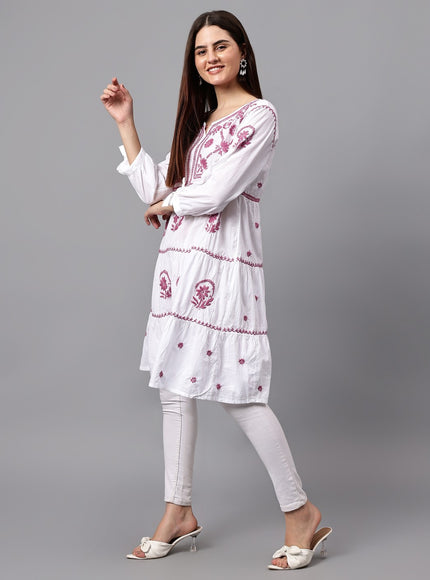 Librose Lucknowi Chikankari pure soft cotton tunic short Gown for girls and women
