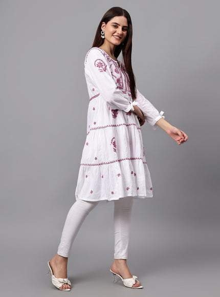 Librose Lucknowi Chikankari pure soft cotton tunic short Gown for girls and women