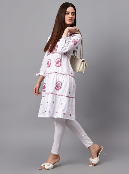 Librose Lucknowi Chikankari pure soft cotton tunic short Gown for girls and women