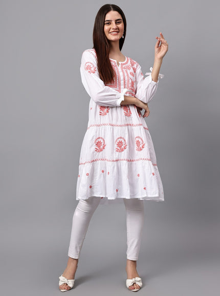 Librose Lucknowi Chikankari pure soft cotton tunic short Gown for girls and women
