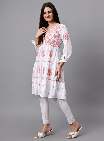 Librose Lucknowi Chikankari pure soft cotton tunic short Gown for girls and women