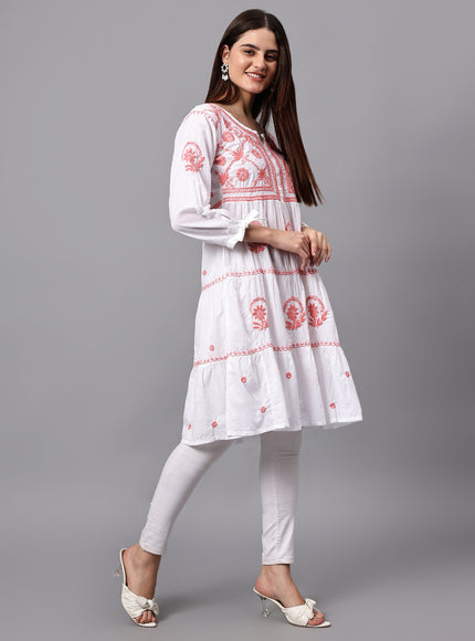 Librose Lucknowi Chikankari pure soft cotton tunic short Gown for girls and women