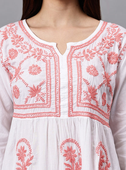 Librose Lucknowi Chikankari pure soft cotton tunic short Gown for girls and women