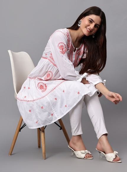 Librose Lucknowi Chikankari pure soft cotton tunic short Gown for girls and women