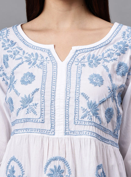 Librose Lucknowi Chikankari pure soft cotton tunic short Gown for girls and women