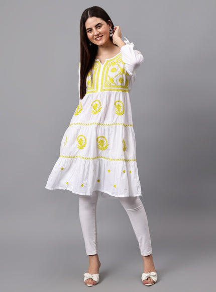 Librose Lucknowi Chikankari pure soft cotton tunic short Gown for girls and women