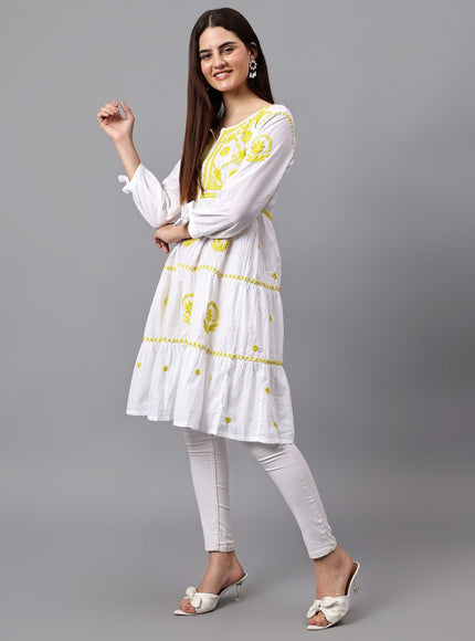 Librose Lucknowi Chikankari pure soft cotton tunic short Gown for girls and women