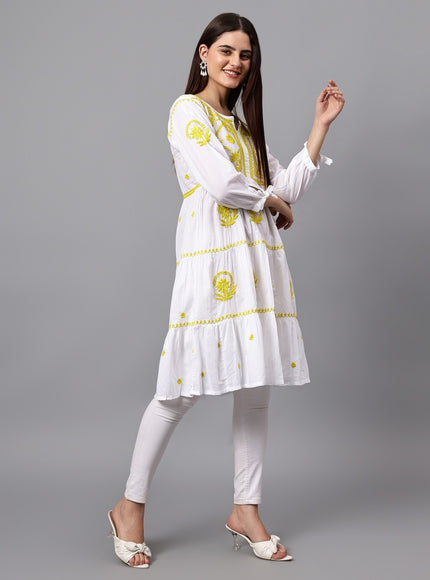 Librose Lucknowi Chikankari pure soft cotton tunic short Gown for girls and women