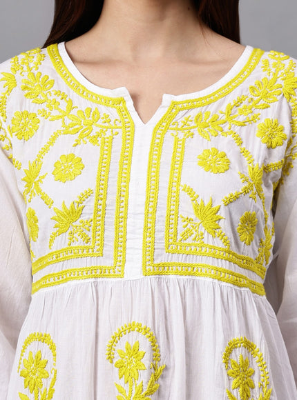 Librose Lucknowi Chikankari pure soft cotton tunic short Gown for girls and women