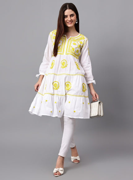 Librose Lucknowi Chikankari pure soft cotton tunic short Gown for girls and women