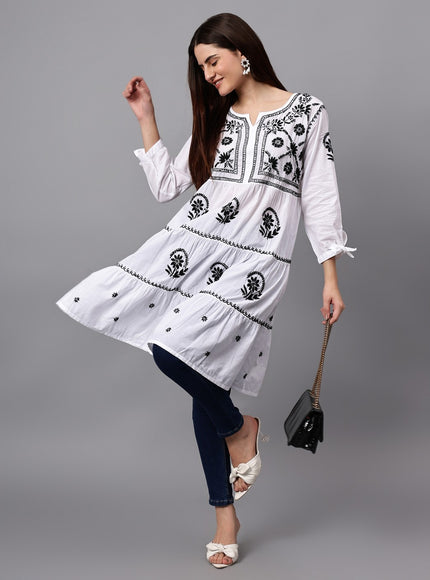 Librose Lucknowi Chikankari pure soft cotton tunic short Gown for girls and women
