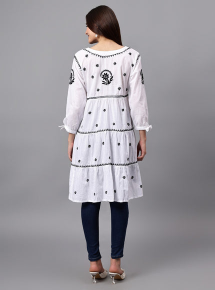 Librose Lucknowi Chikankari pure soft cotton tunic short Gown for girls and women