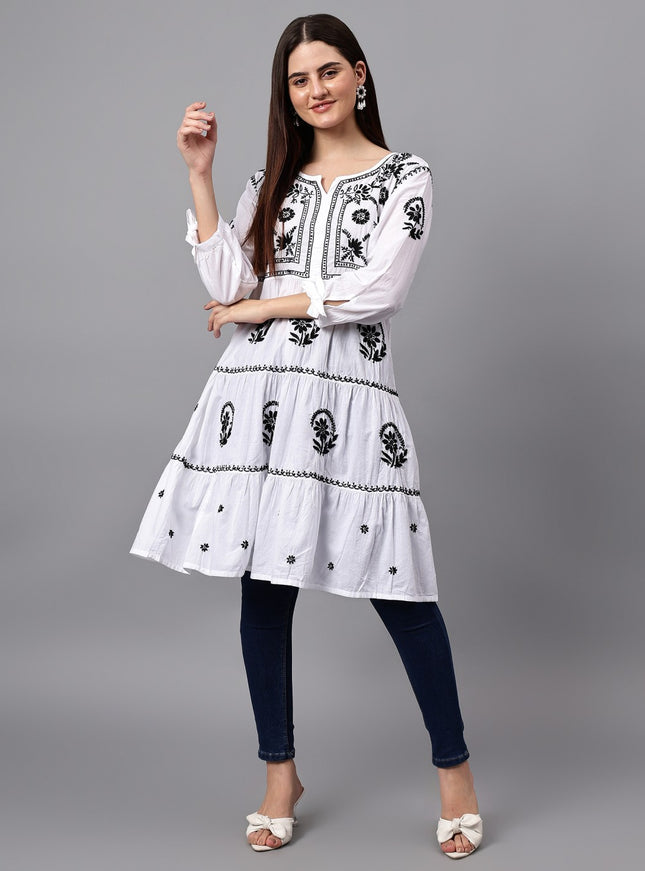 Librose Lucknowi Chikankari pure soft cotton tunic short Gown for girls and women