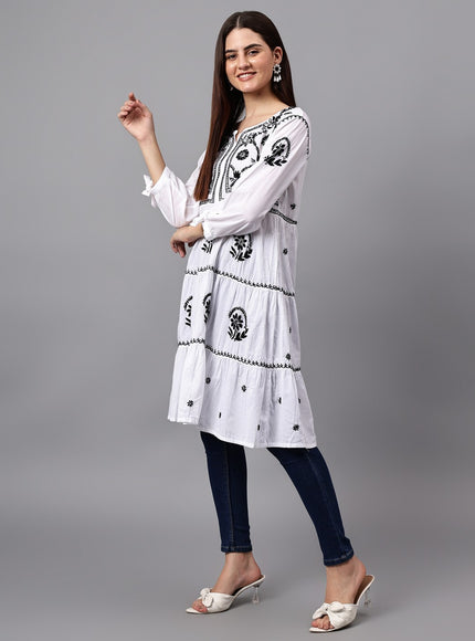 Librose Lucknowi Chikankari pure soft cotton tunic short Gown for girls and women