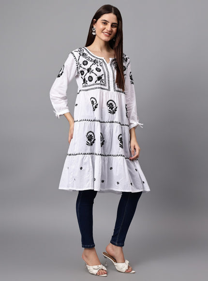 Librose Lucknowi Chikankari pure soft cotton tunic short Gown for girls and women