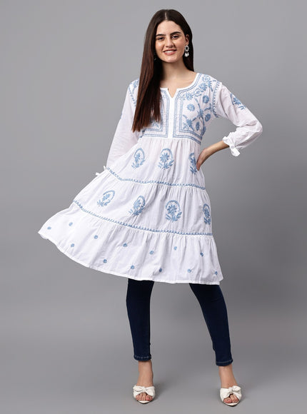 Librose Lucknowi Chikankari pure soft cotton tunic short Gown for girls and women