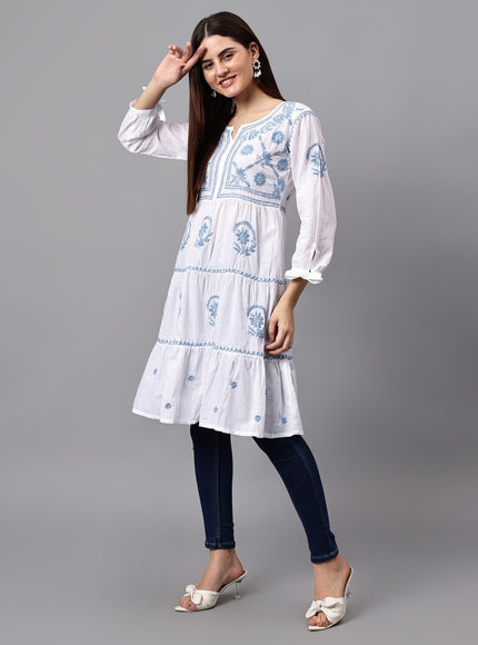 Librose Lucknowi Chikankari pure soft cotton tunic short Gown for girls and women