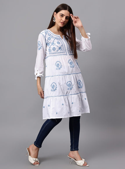 Librose Lucknowi Chikankari pure soft cotton tunic short Gown for girls and women