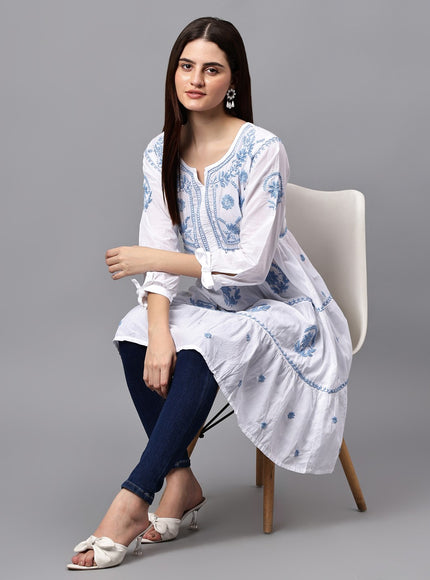 Librose Lucknowi Chikankari pure soft cotton tunic short Gown for girls and women