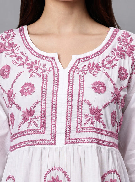 Librose Lucknowi Chikankari pure soft cotton tunic short Gown for girls and women