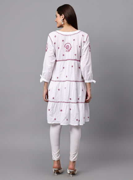 Librose Lucknowi Chikankari pure soft cotton tunic short Gown for girls and women
