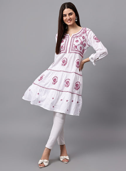 Librose Lucknowi Chikankari pure soft cotton tunic short Gown for girls and women