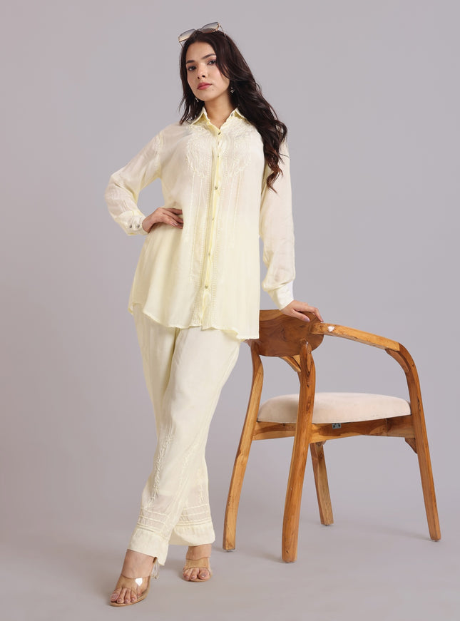 Librose Muslin Chikankari Embroidered 2Pc Co-ord set for women| Lucknowi Craft