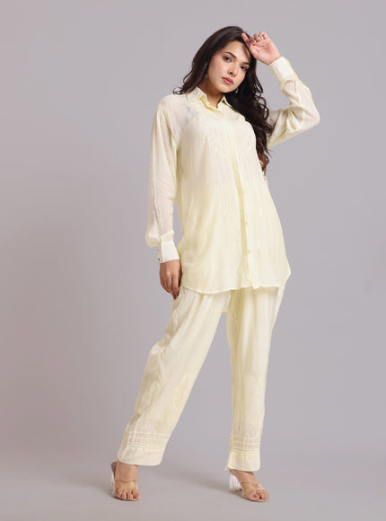 Librose Muslin Chikankari Embroidered 2Pc Co-ord set for women| Lucknowi Craft