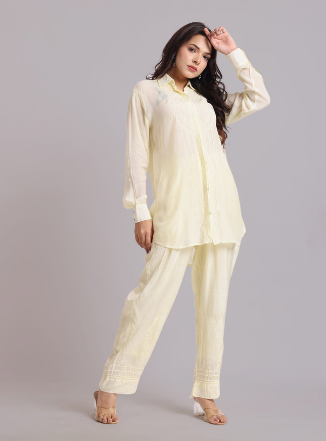 Librose Muslin Chikankari Embroidered 2Pc Co-ord set for women| Lucknowi Craft
