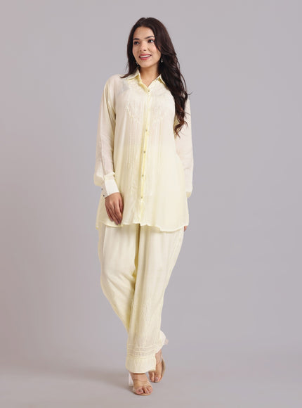 Librose Muslin Chikankari Embroidered 2Pc Co-ord set for women| Lucknowi Craft