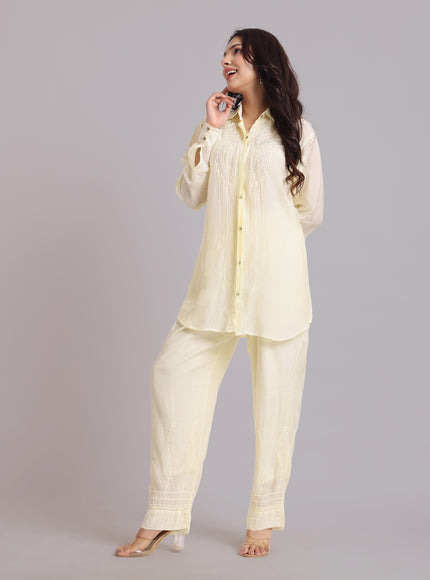 Librose Muslin Chikankari Embroidered 2Pc Co-ord set for women| Lucknowi Craft
